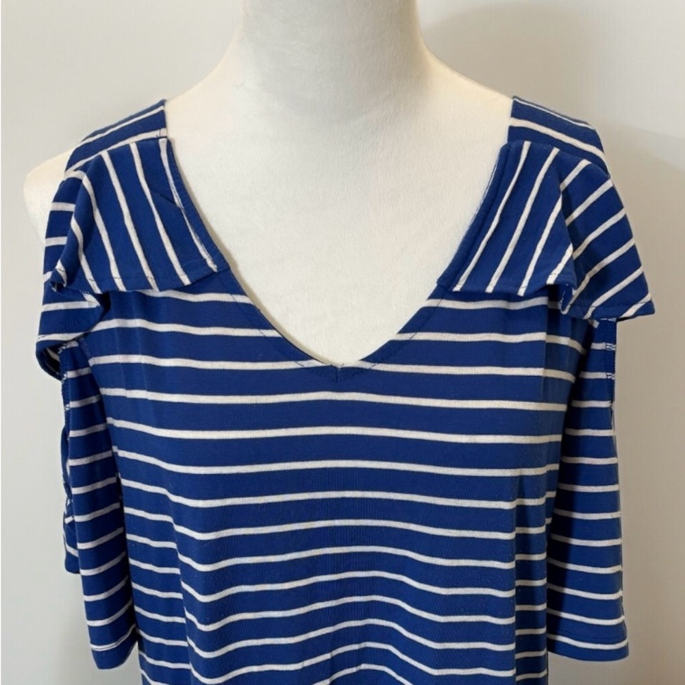 Blue & White Striped Cold Shoulder Top Size XL